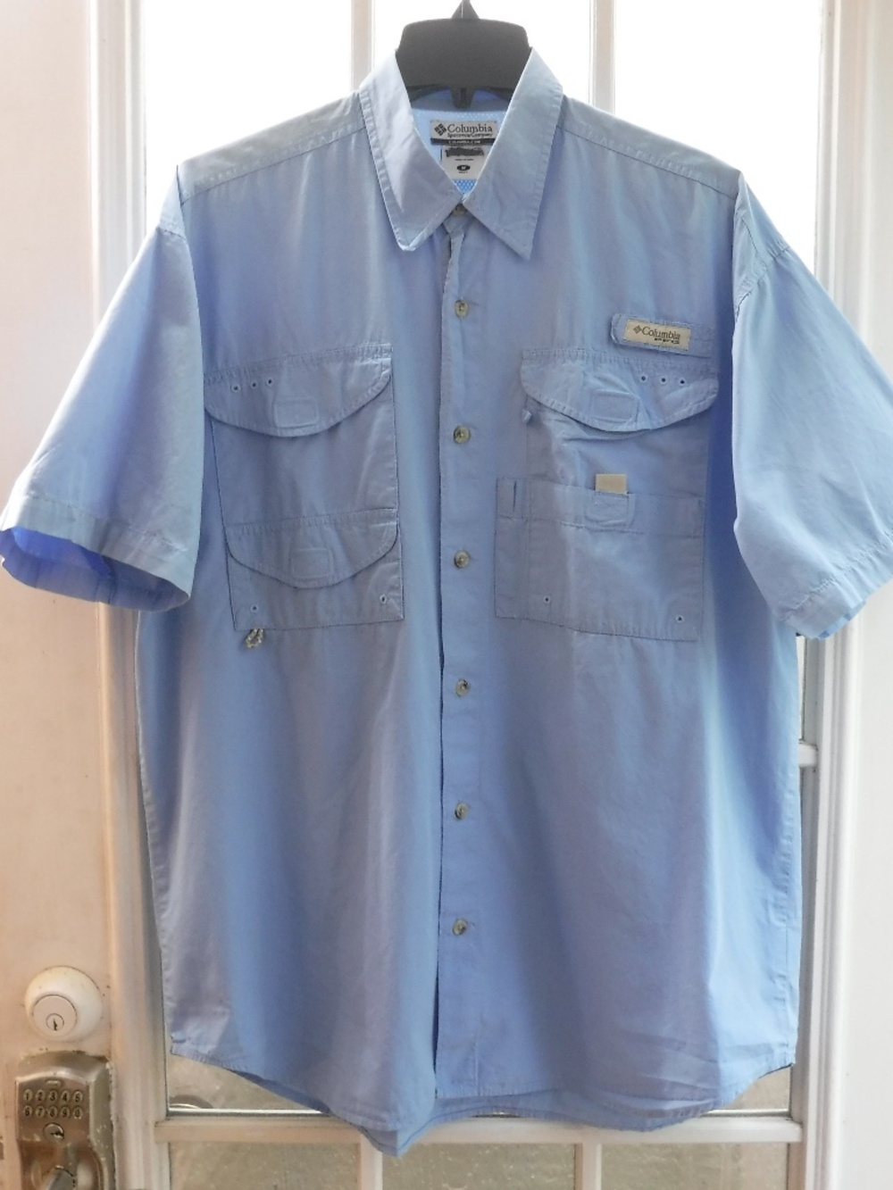 Columbia Blue Color Button Up Short Sleeve PFG Shirt